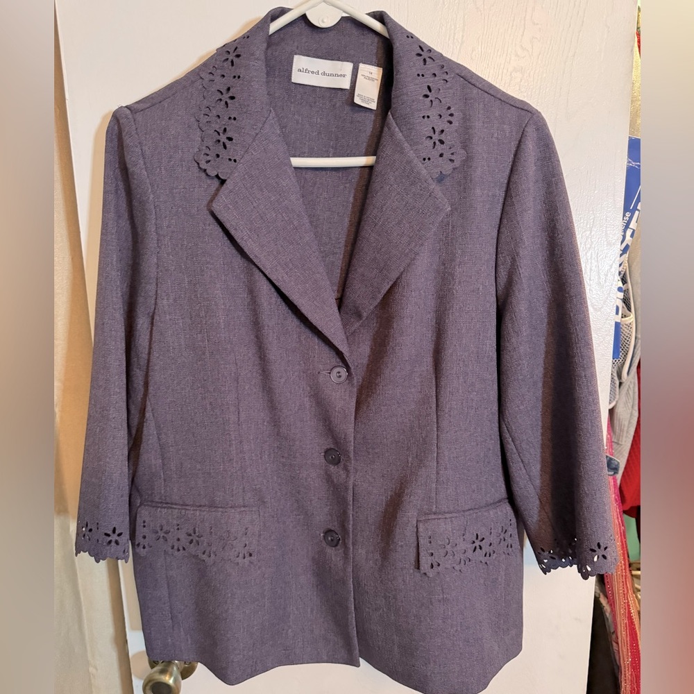 Alfred Dunner purple button-up top with cutout detail